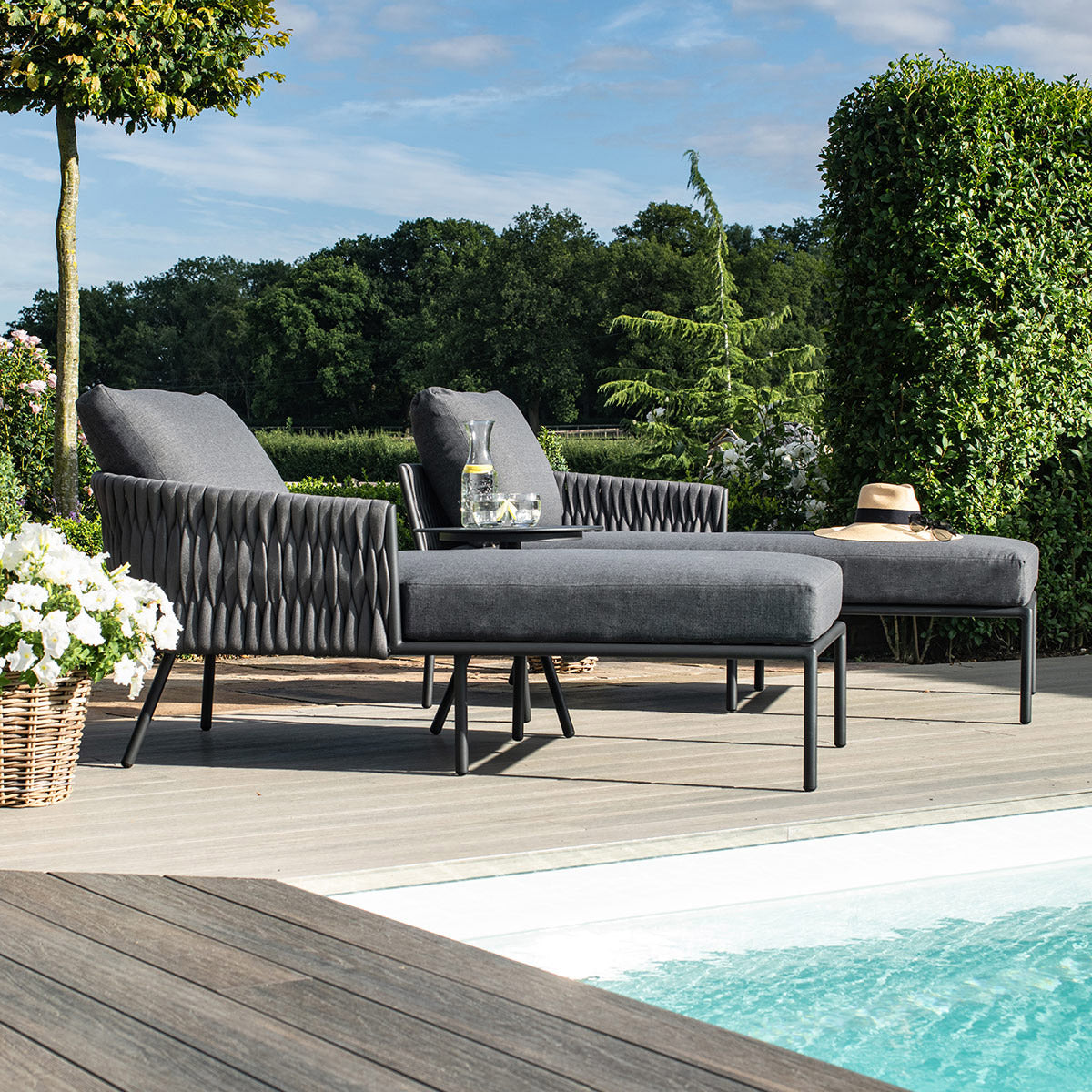 Marina Double Sunlounger Set in Charcoal