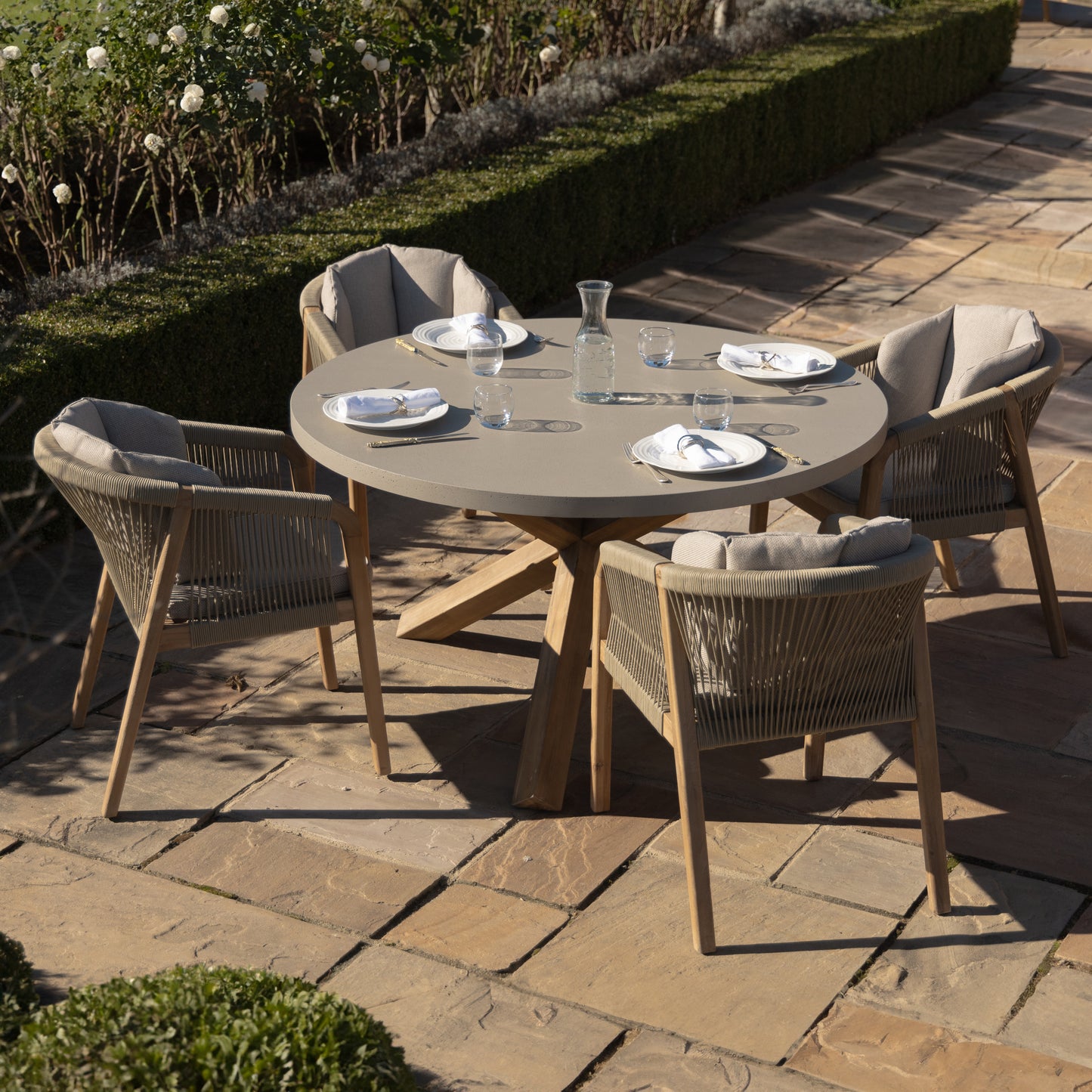 Martinique 4 Seat Round Dining Set in Light Brown