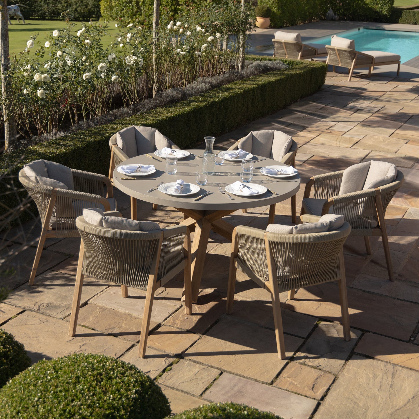 Martinique 6 Seat Round Dining Set in Light Brown