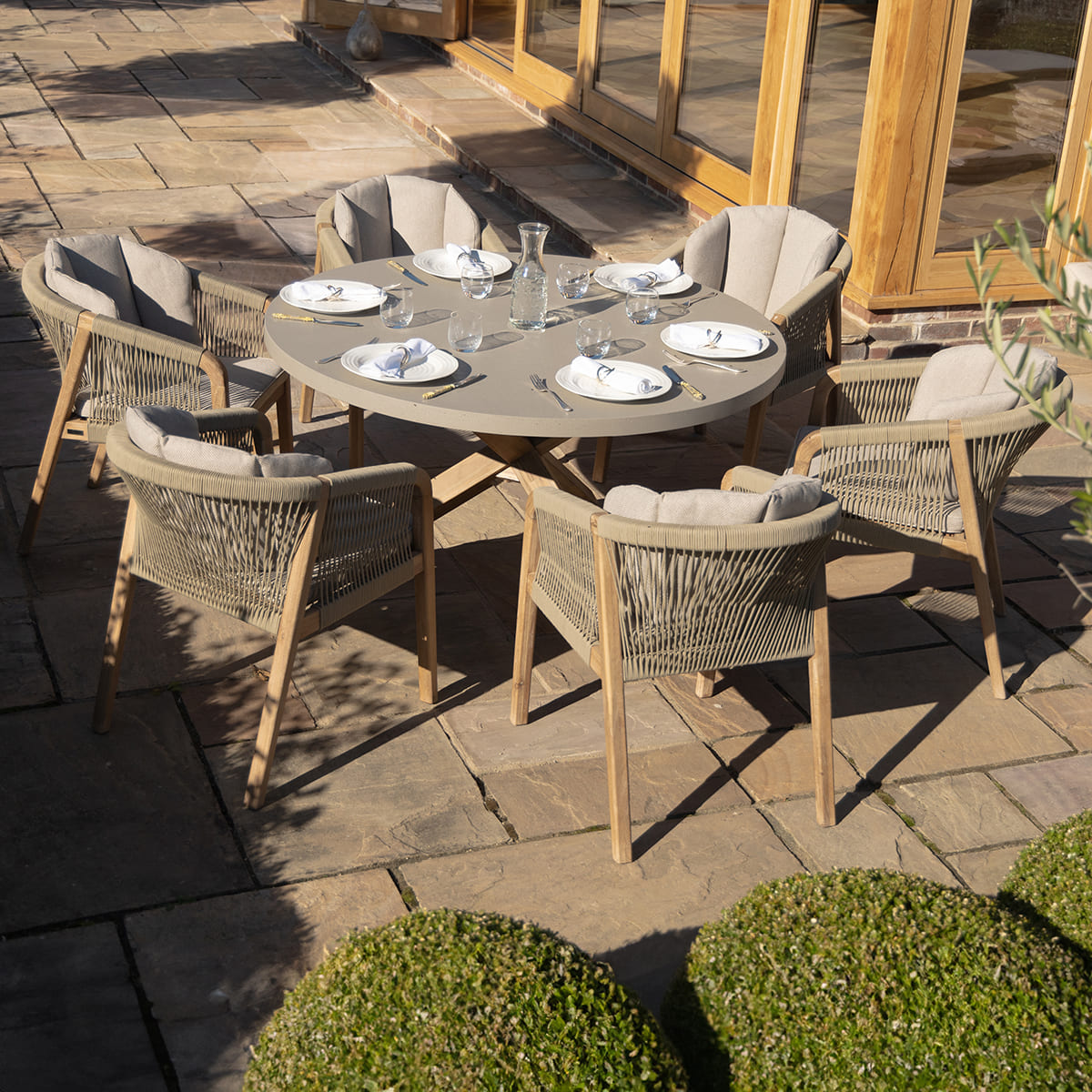 Martinique 6 Seat Round Dining Set in Light Brown