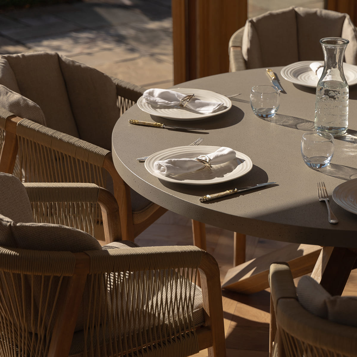 Martinique 6 Seat Round Dining Set in Light Brown