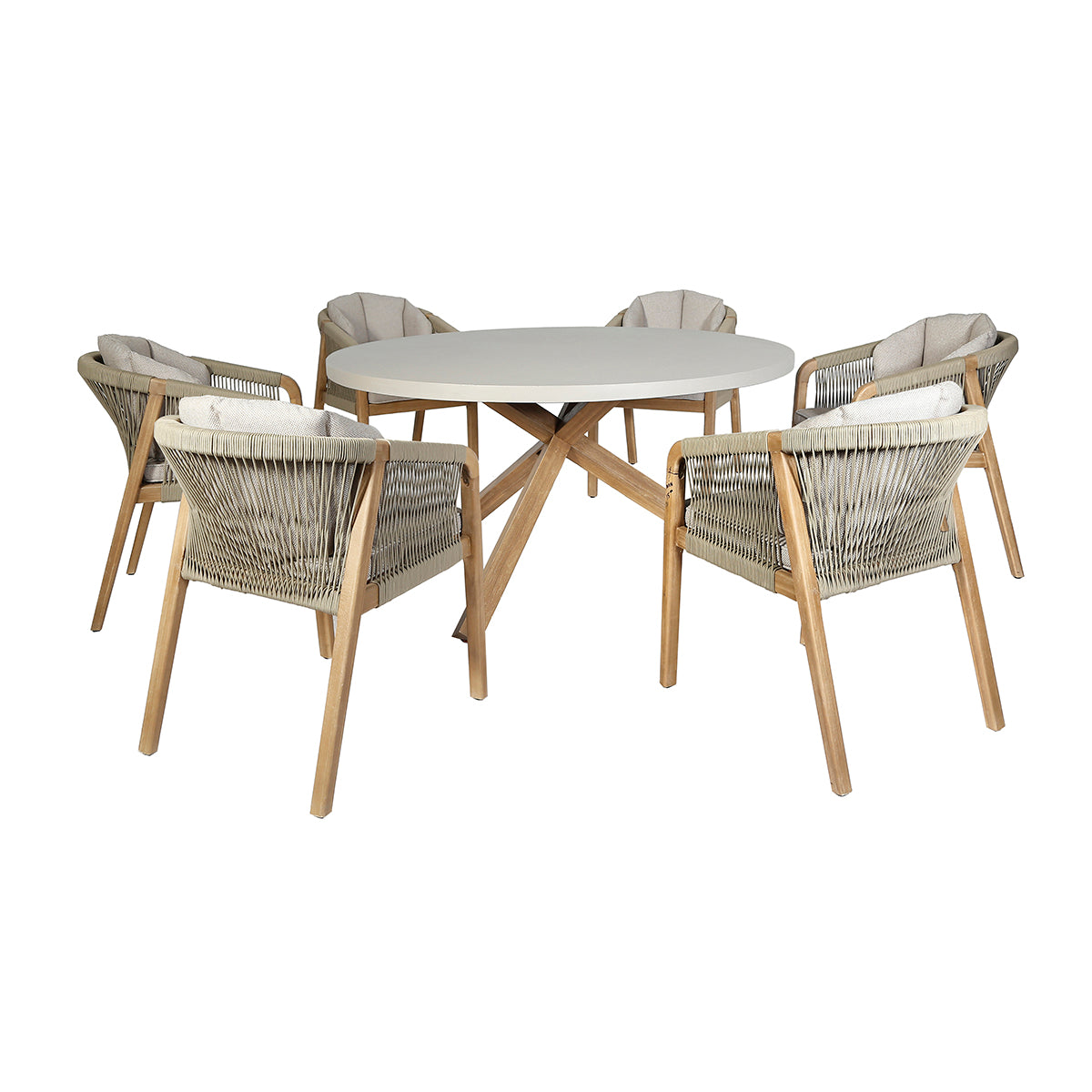 Martinique 6 Seat Round Dining Set in Light Brown