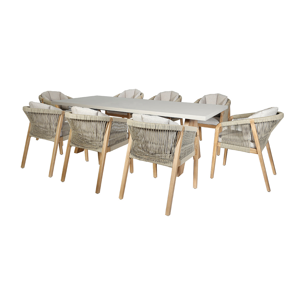 Martinique 8 Seat Rectangular Dining Set in Light Brown