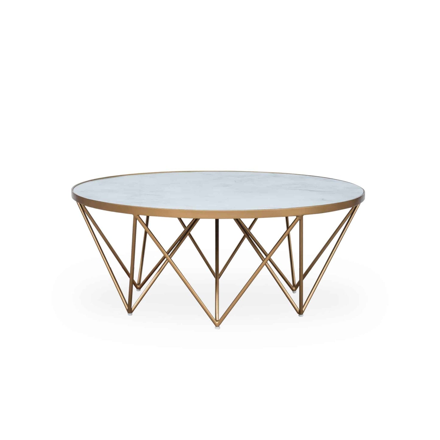 Crofton Round Coffee Table in White Marble Glass