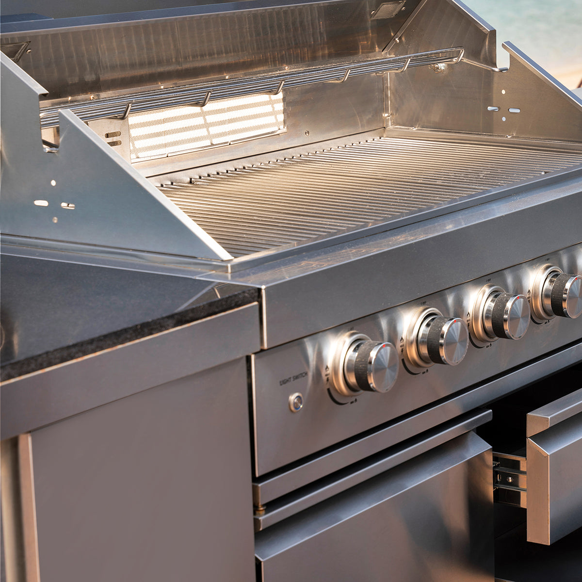 Maze Corner Outdoor Kitchen With Sink & Single Fridge in Stainless Steel