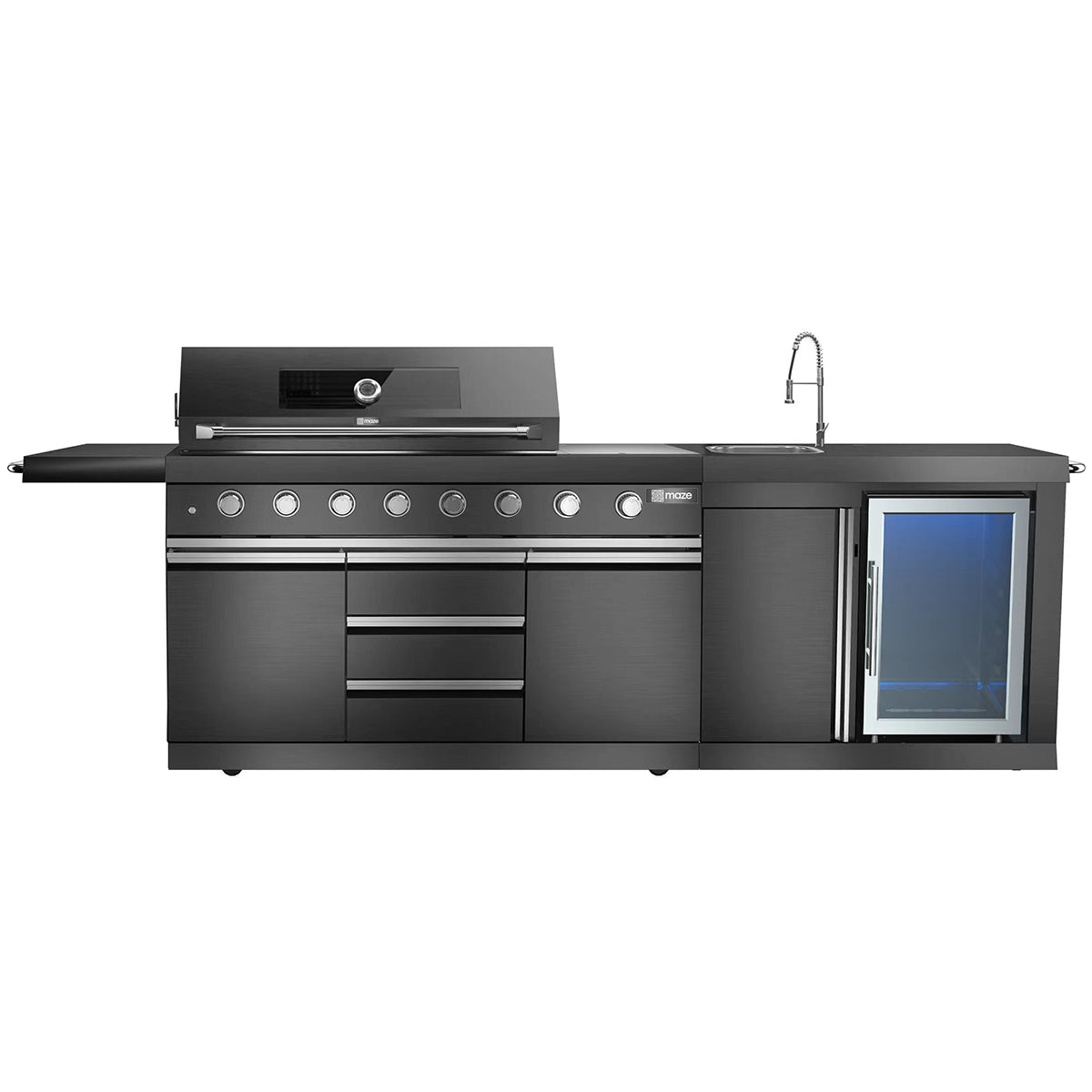 Maze Linear Outdoor Kitchen With Sink & Single Fridge in Satin Black