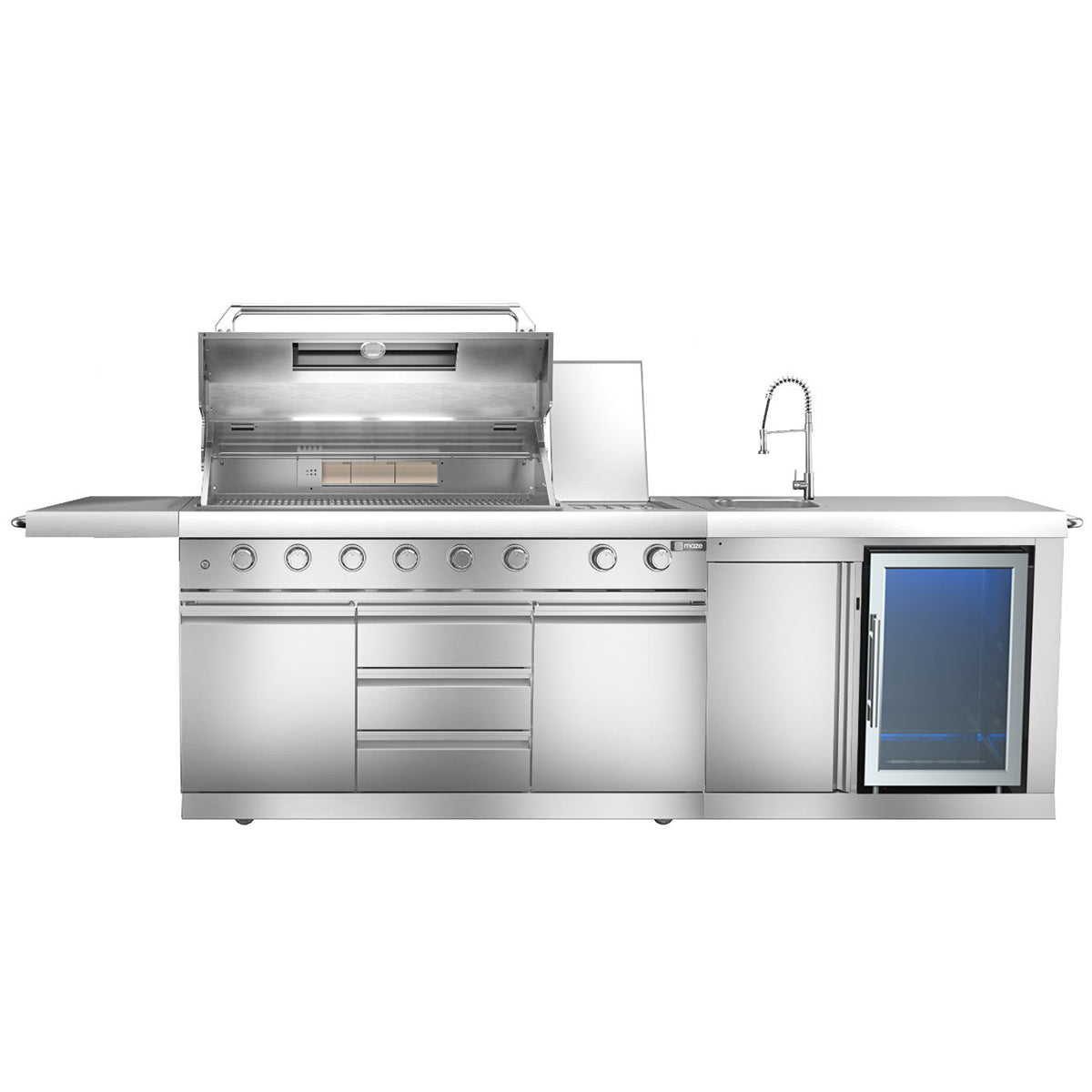 Maze Linear Outdoor Kitchen With Sink & Single Fridge in Stainless Steel