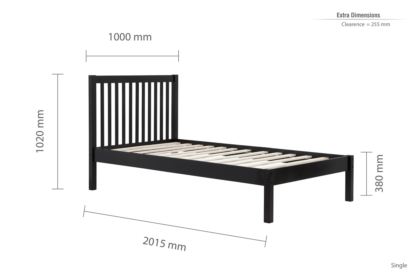 Nova Black Wooden Single Bed Frame - Traditional Elegance and Robust Construction