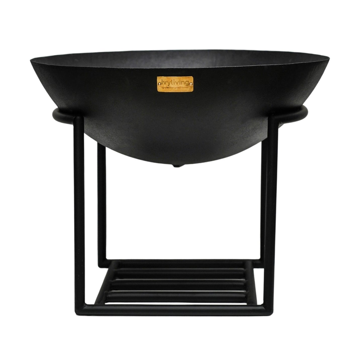 Outdoor Cast Iron Fire Pit on Stand in Black Iron H45Cm W56Cm