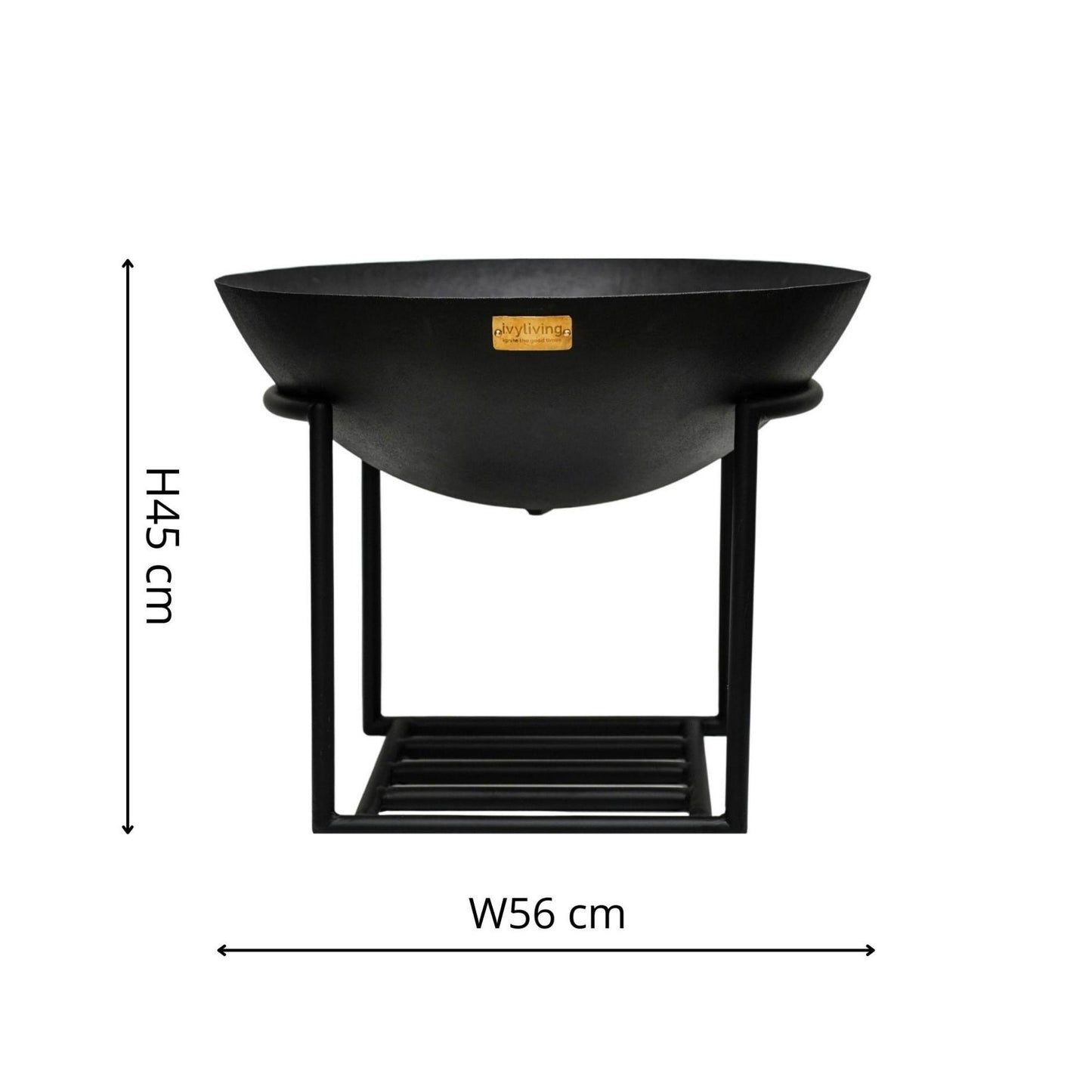 Outdoor Cast Iron Fire Pit on Stand in Black Iron H45Cm W56Cm