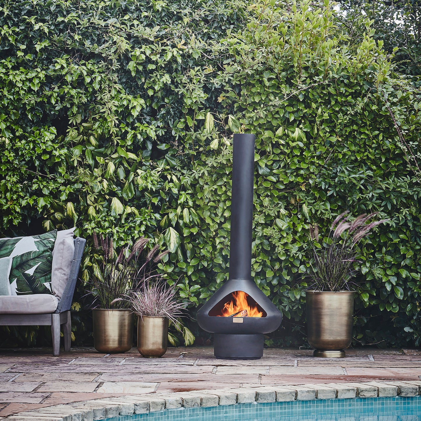 Outdoor Fornax Fireplace in Matt Black H132CM W52CM