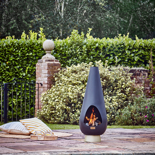 Outdoor Leo Fireplace in Matt Black/Antique Gold H120CM W46CM