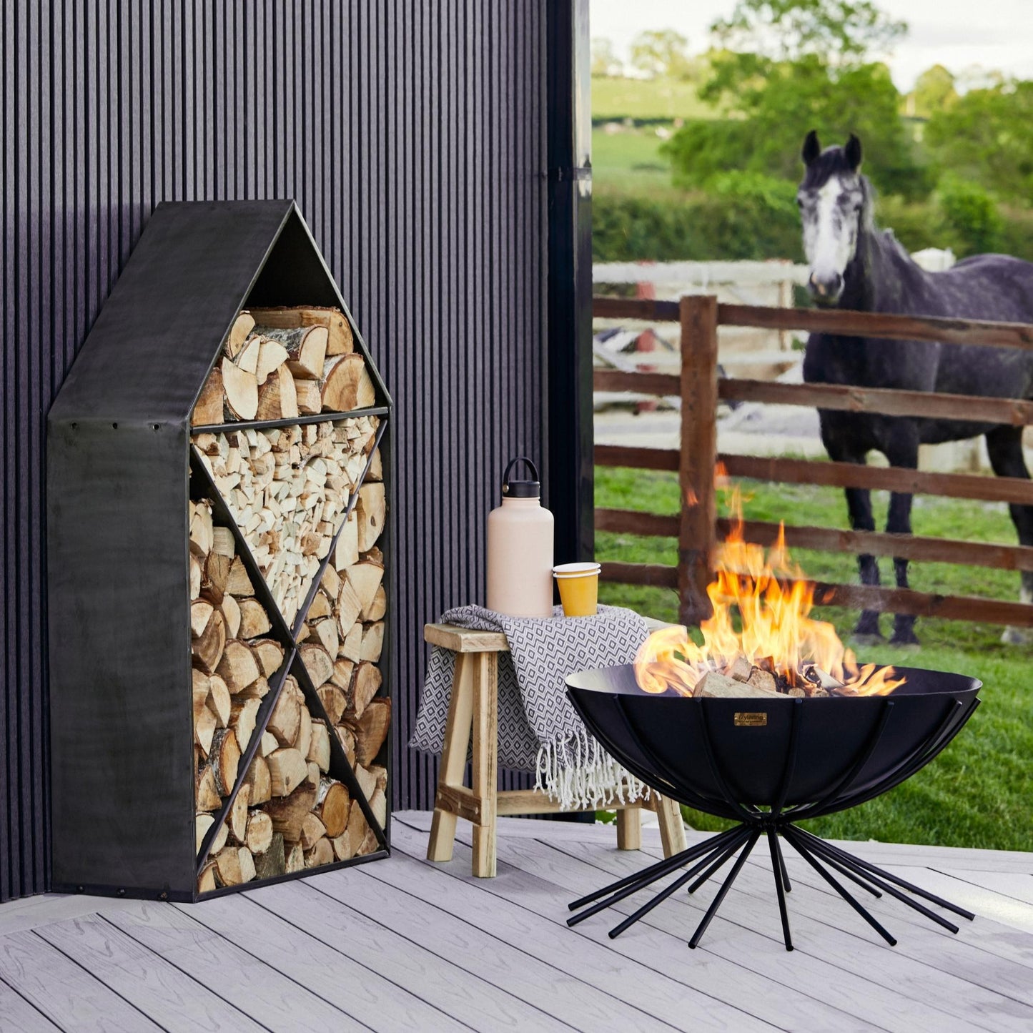 Outdoor Metal Dakota Fire Pit in Black H37Cm W71Cm