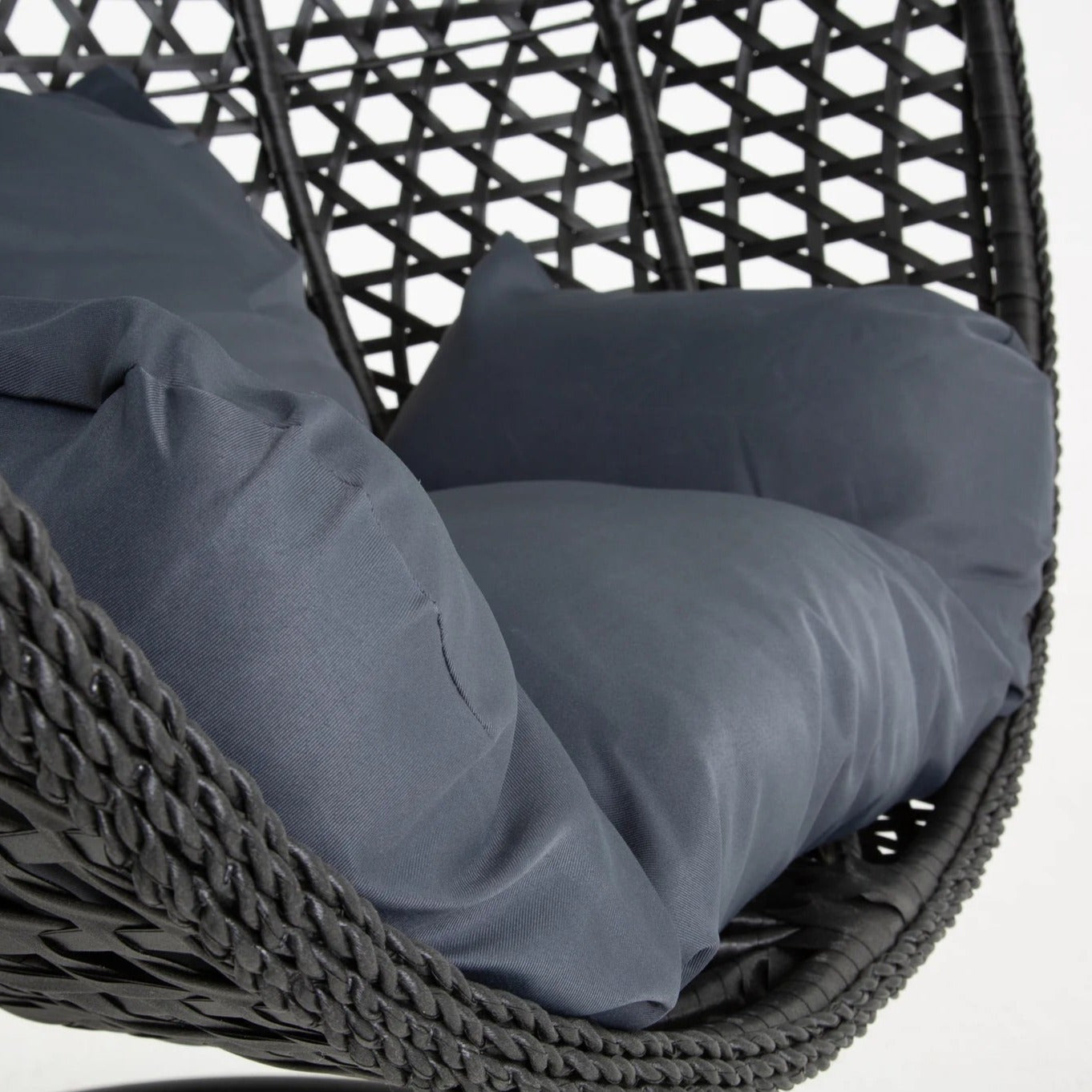 The Onyx Black Hanging Swing Pod Egg Chair - Large with Deep Grey Cushions: Weather-Resistant Outdoor Comfort