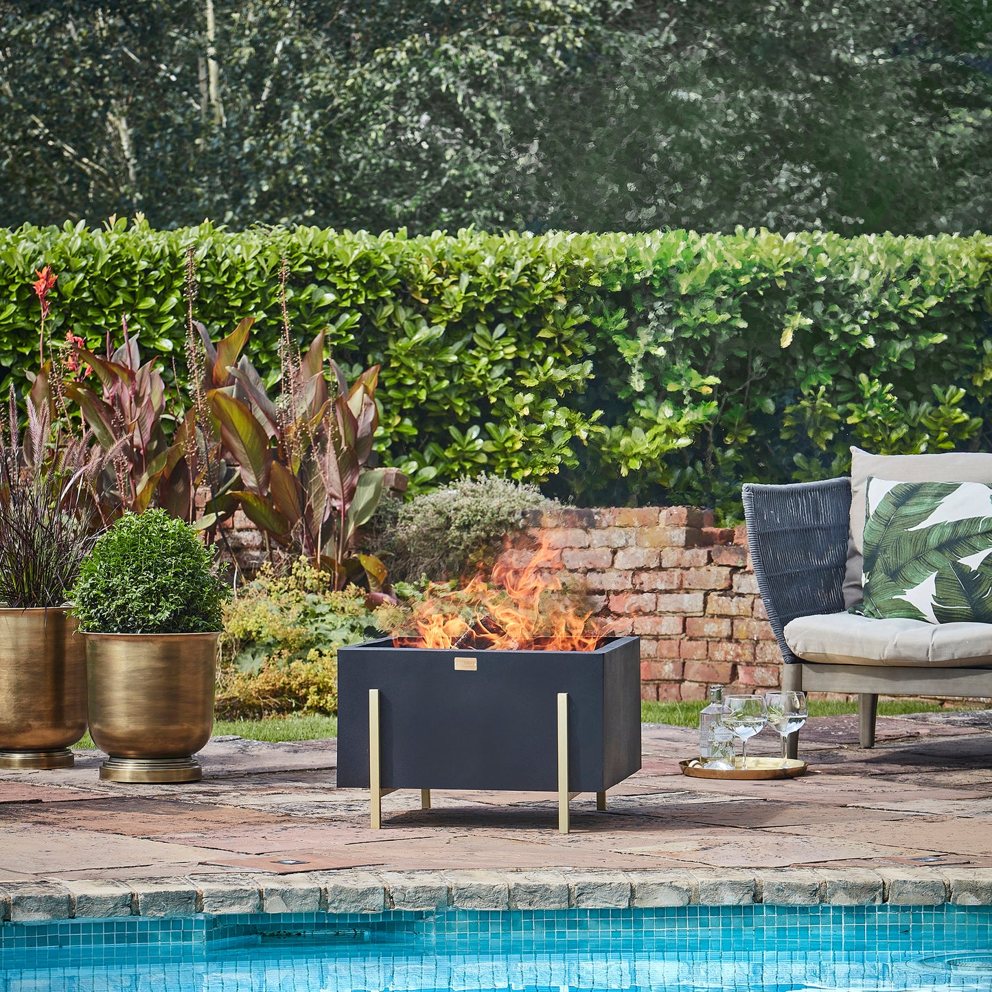 Outdoor Orion Fire Pit in Matt Black/Antique Gold H40CM W58CM