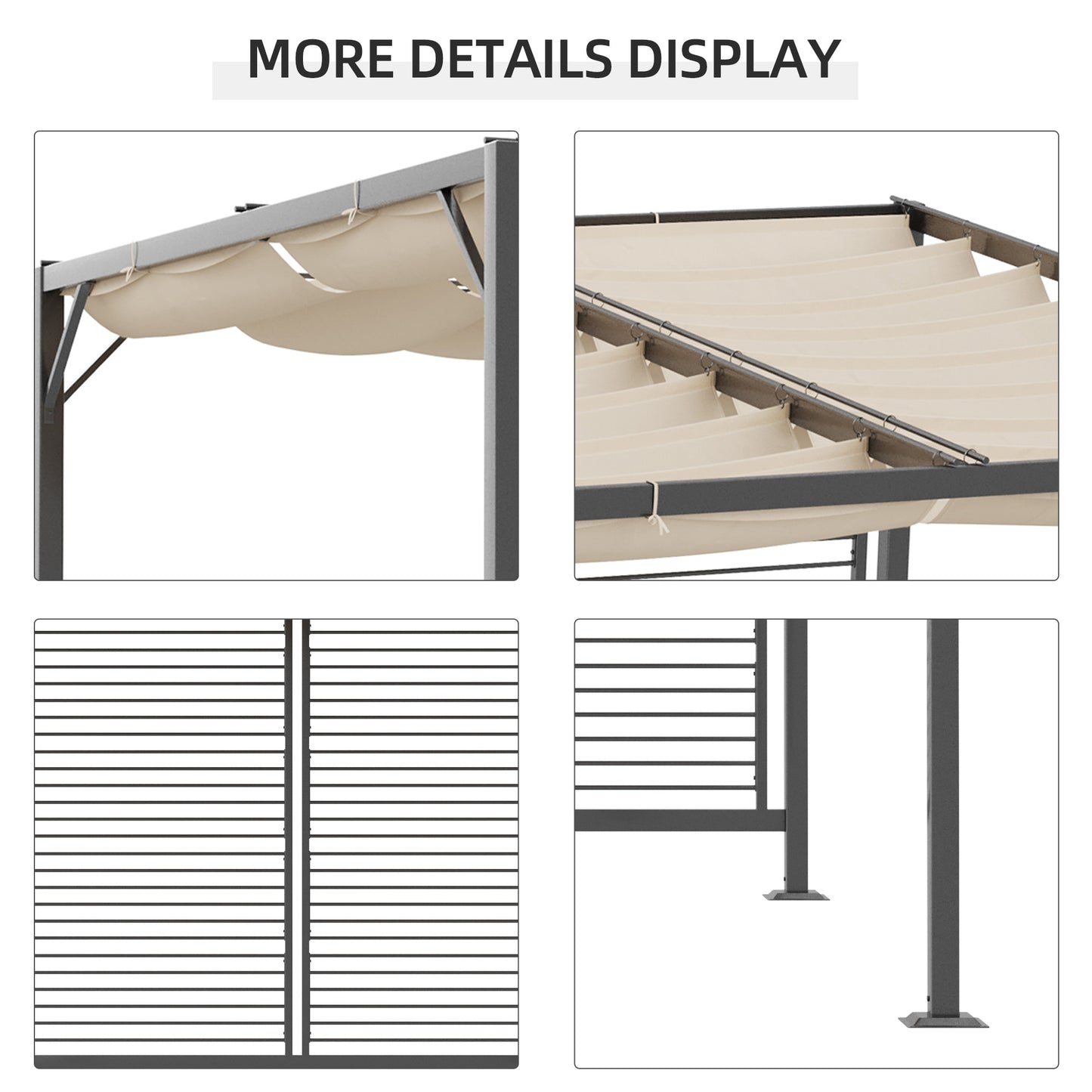 Outsunny 2.8m x 3m Retractable Metal Frame Outdoor Garden Pergola in Beige