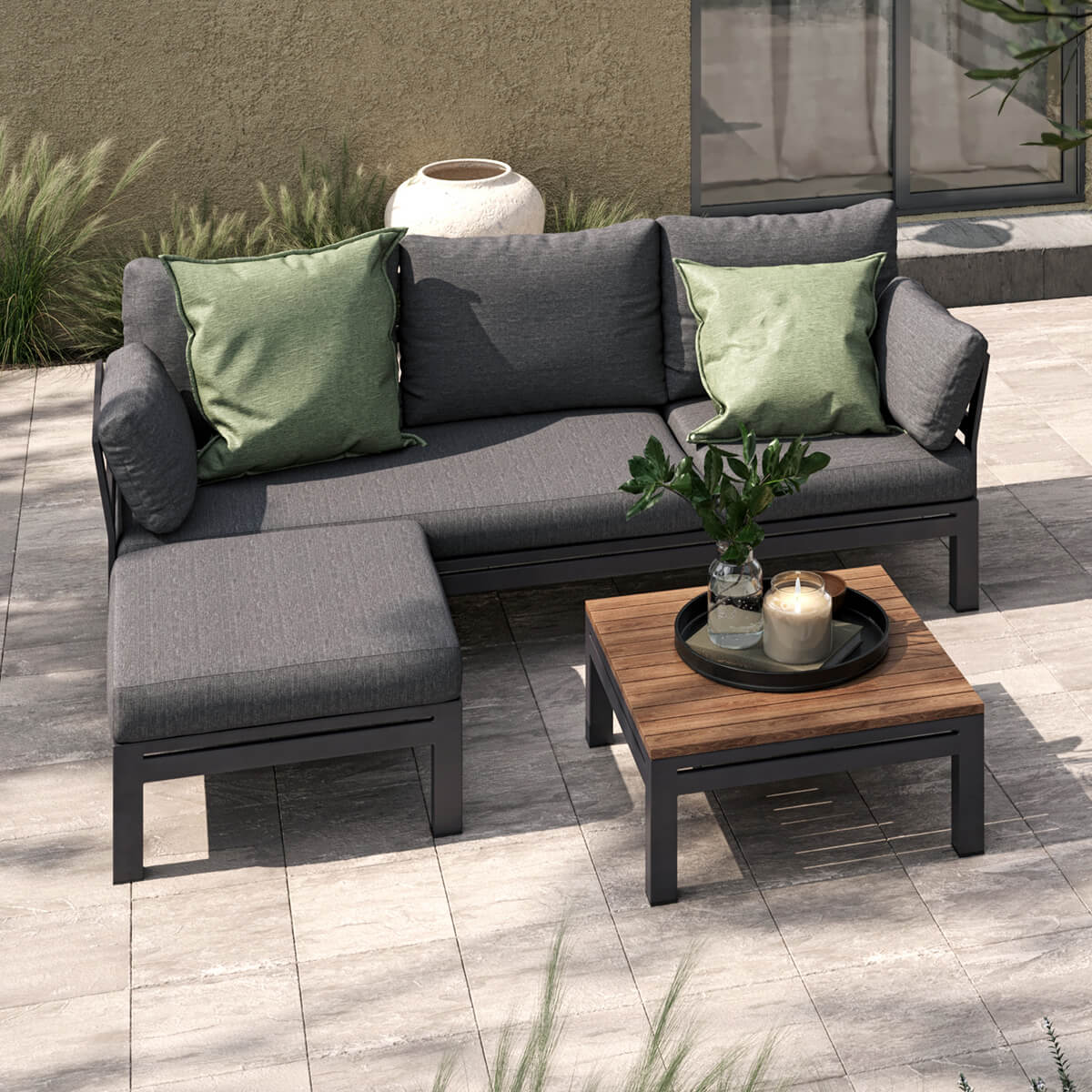 Oslo Chaise Sofa Set in Charcoal