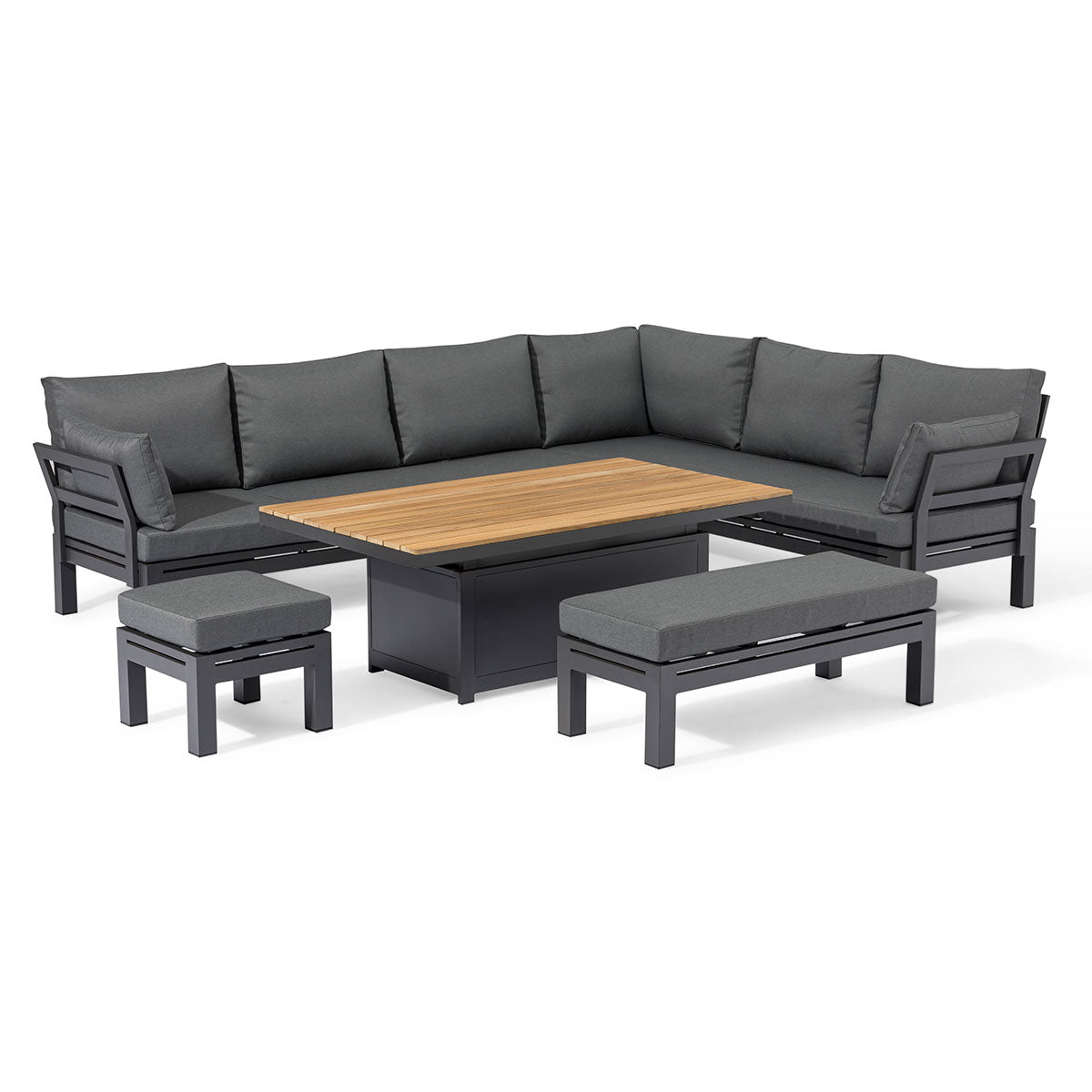 Oslo Corner Group with Teak Rising Table in Charcoal