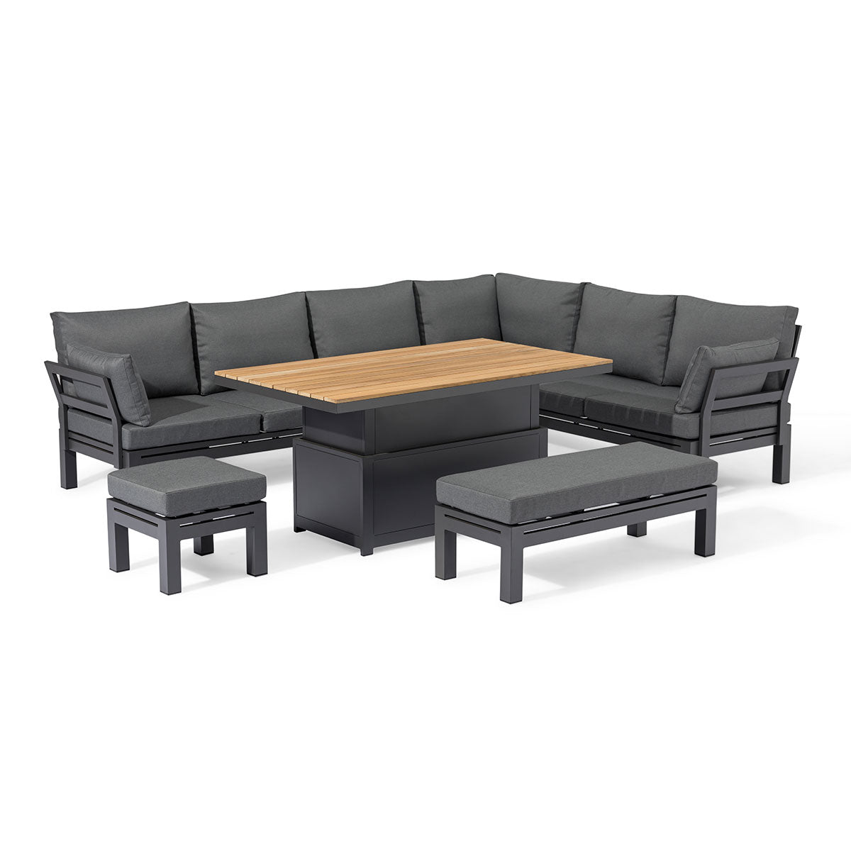 Oslo Corner Group with Teak Rising Table in Charcoal