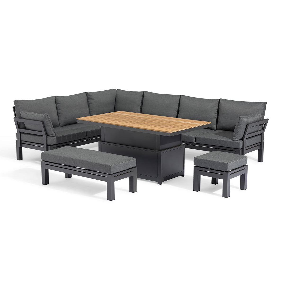 Oslo Corner Group with Teak Rising Table in Charcoal