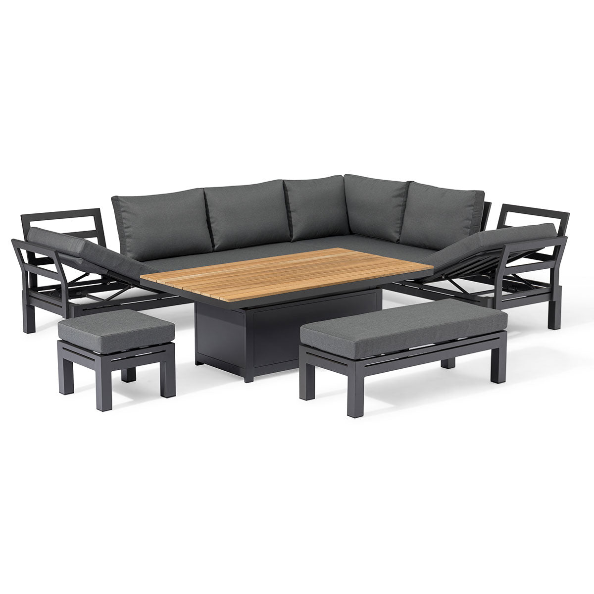 Oslo Corner Group with Teak Rising Table in Charcoal