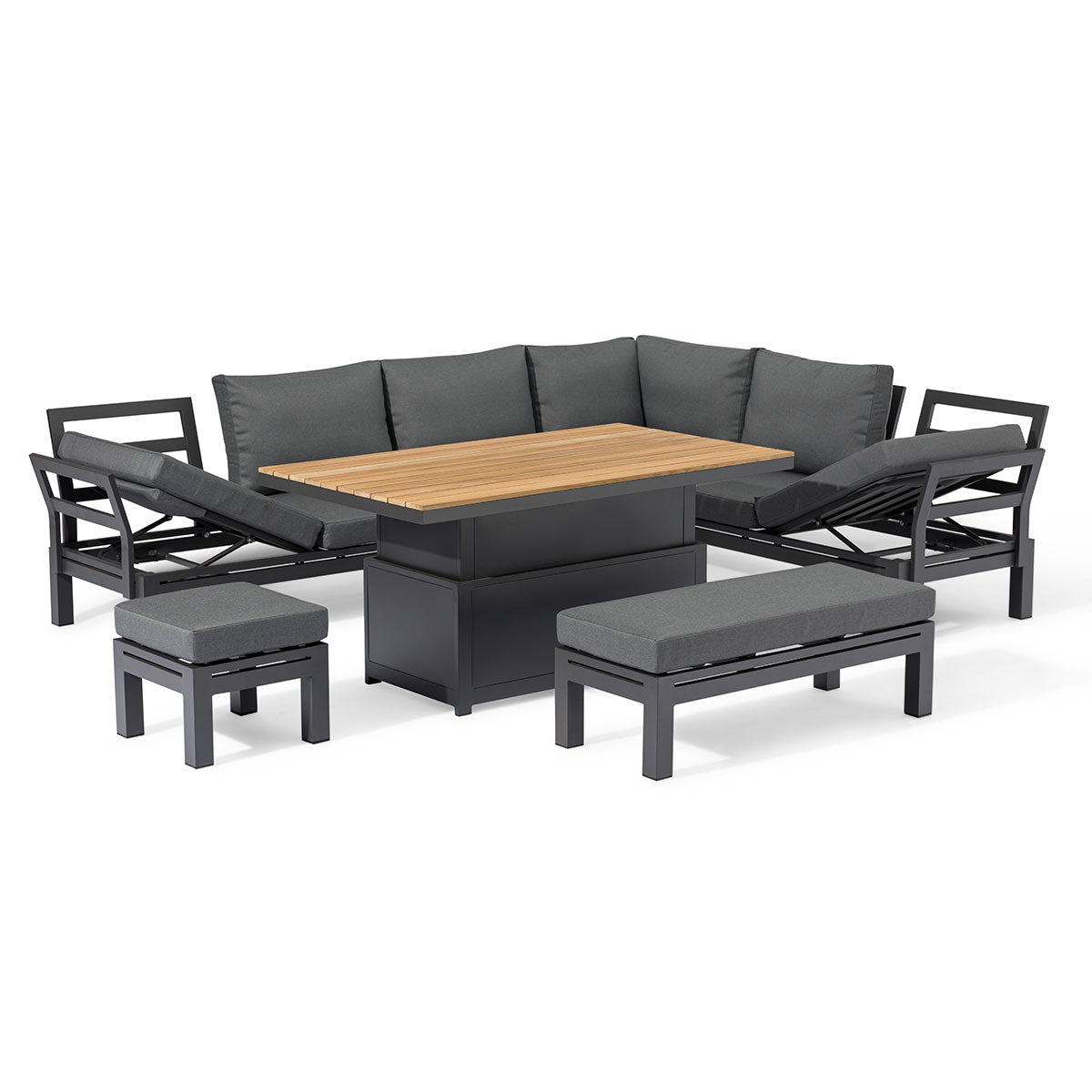 Oslo Corner Group with Teak Rising Table in Charcoal