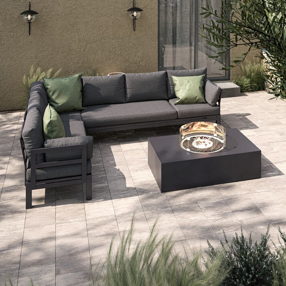 Oslo Corner Group with Rectangular Gas Fire Pit Table in Charcoal