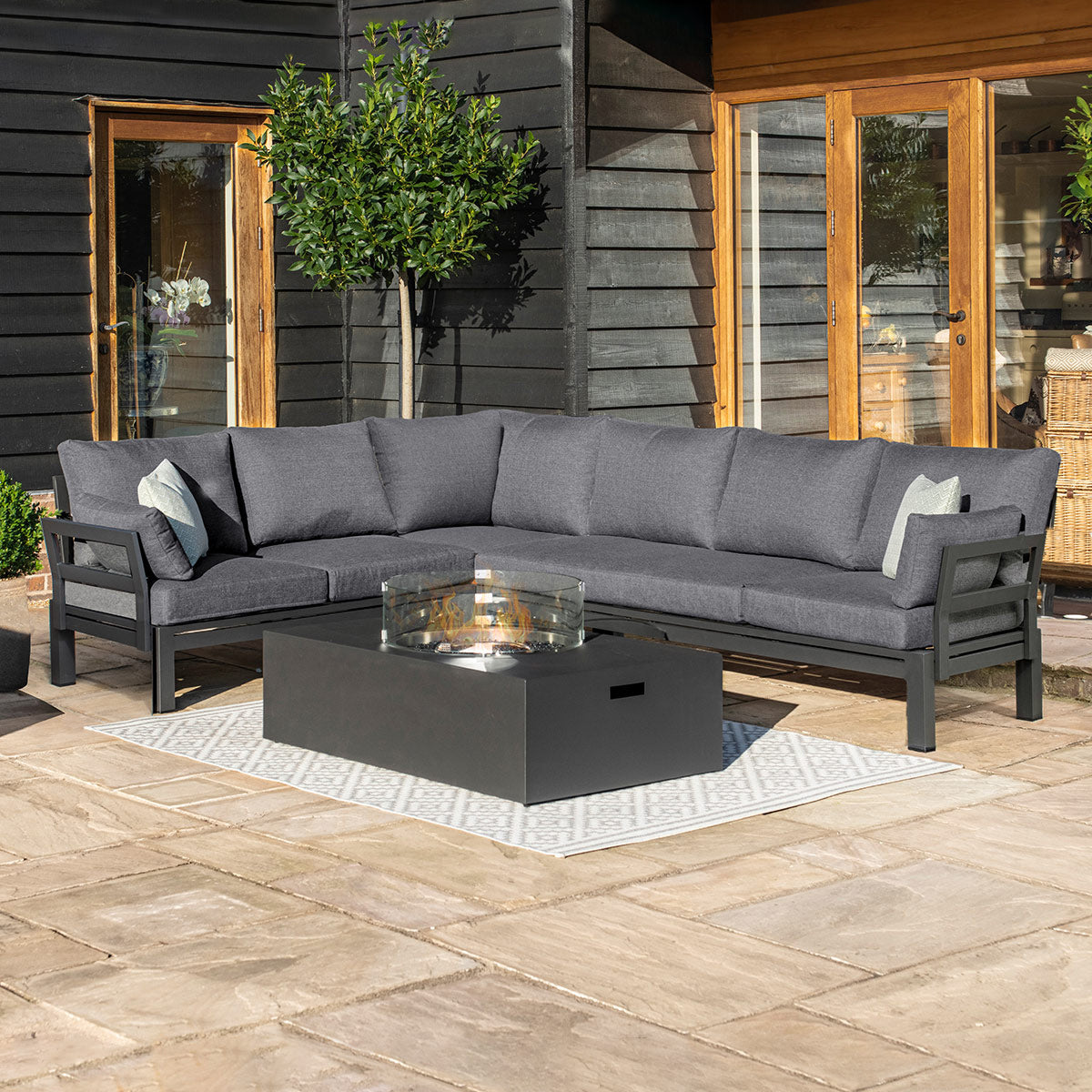 Oslo Corner Group with Rectangular Gas Fire Pit Table in Charcoal