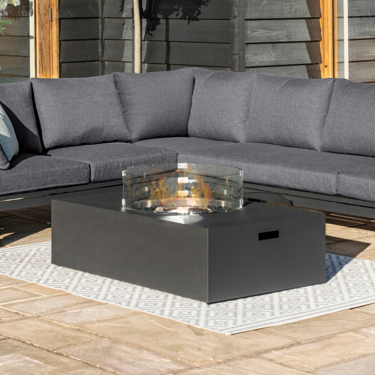 Oslo Corner Group with Rectangular Gas Fire Pit Table in Charcoal