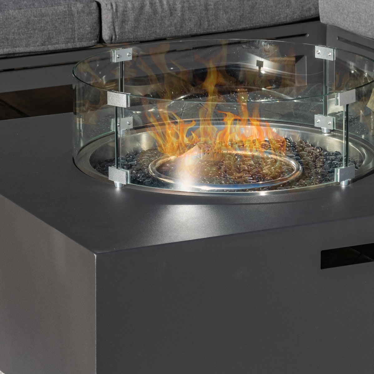 Oslo Corner Group with Rectangular Gas Fire Pit Table in Charcoal