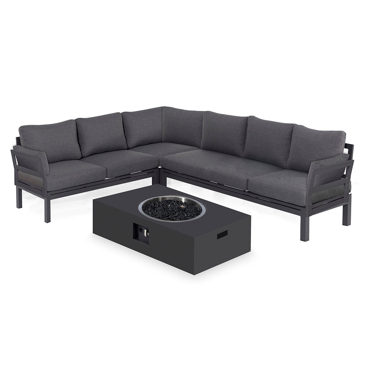 Oslo Corner Group with Rectangular Gas Fire Pit Table in Charcoal