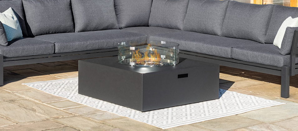 Oslo Large Corner Group with Square Gas Fire Pit Table in Charcoal