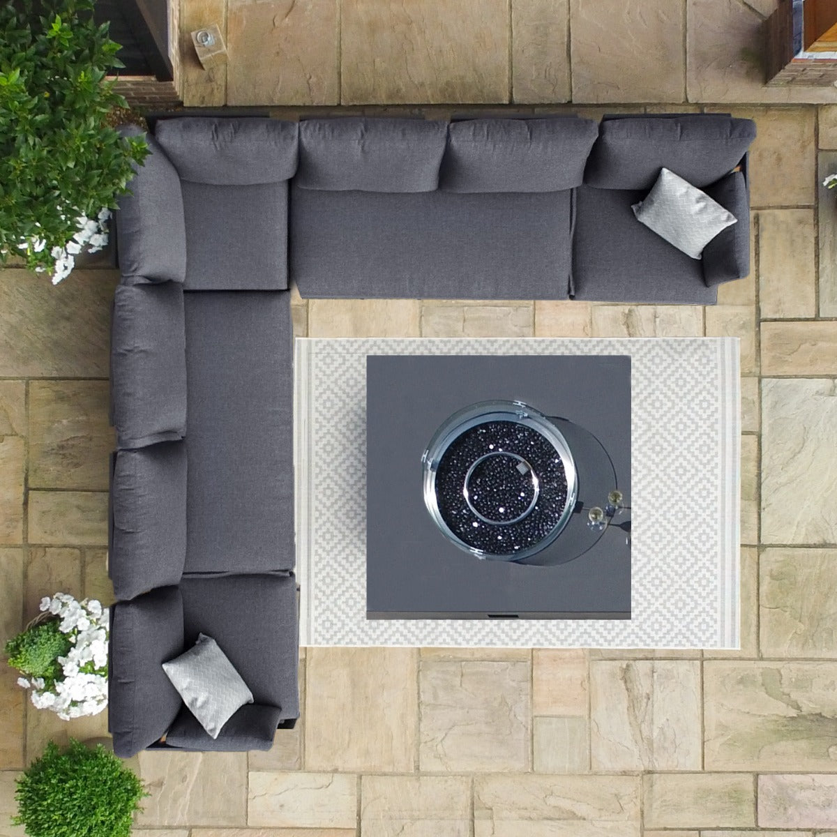 Oslo Large Corner Group with Square Gas Fire Pit Table in Charcoal