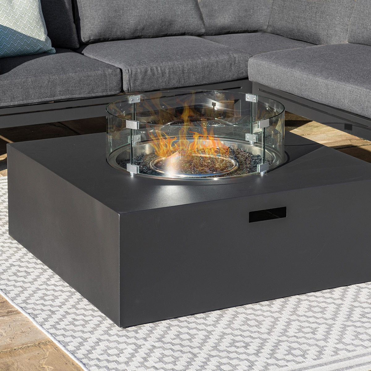 Oslo Large Corner Group with Square Gas Fire Pit Table in Charcoal