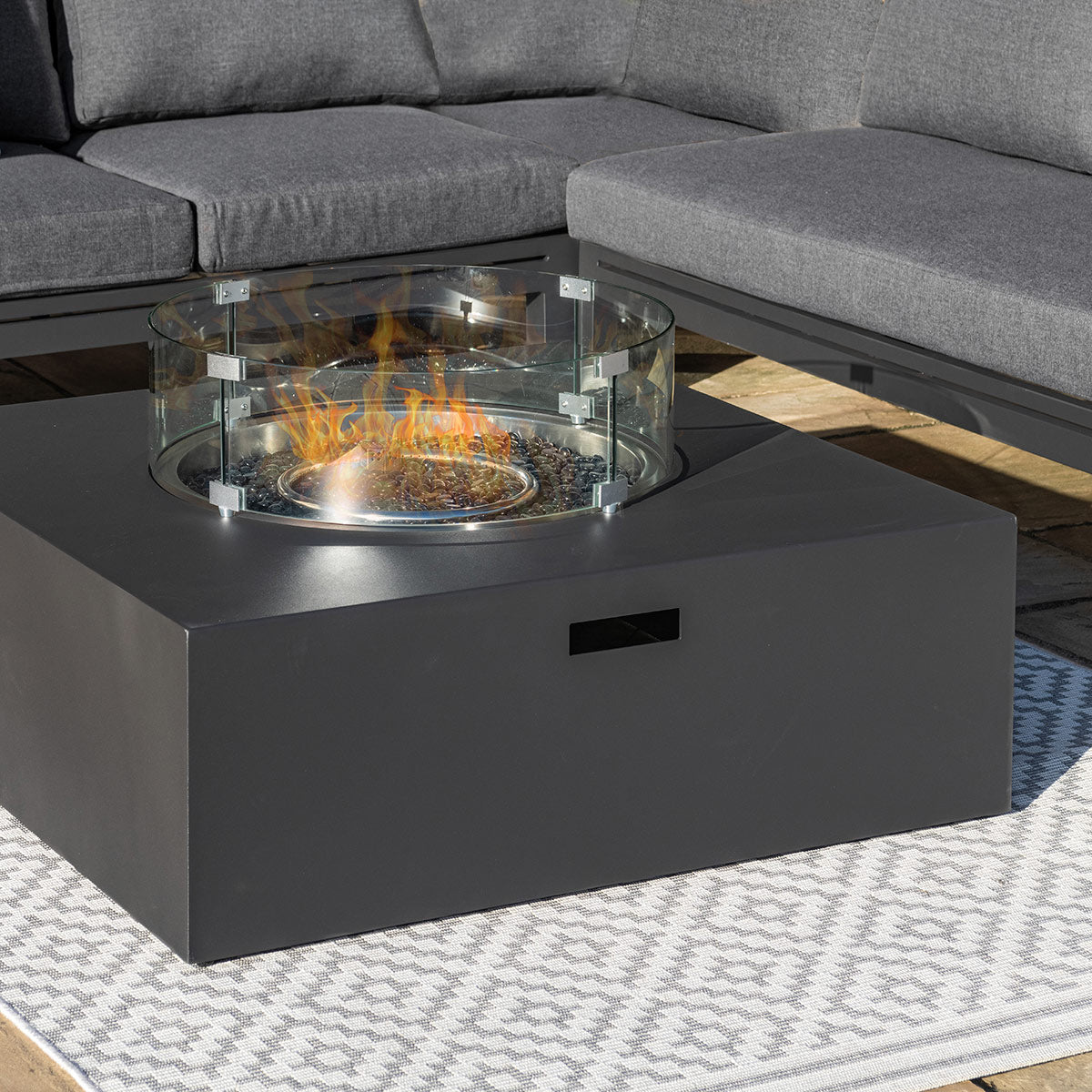 Oslo Large Corner Group with Square Gas Fire Pit Table in Charcoal