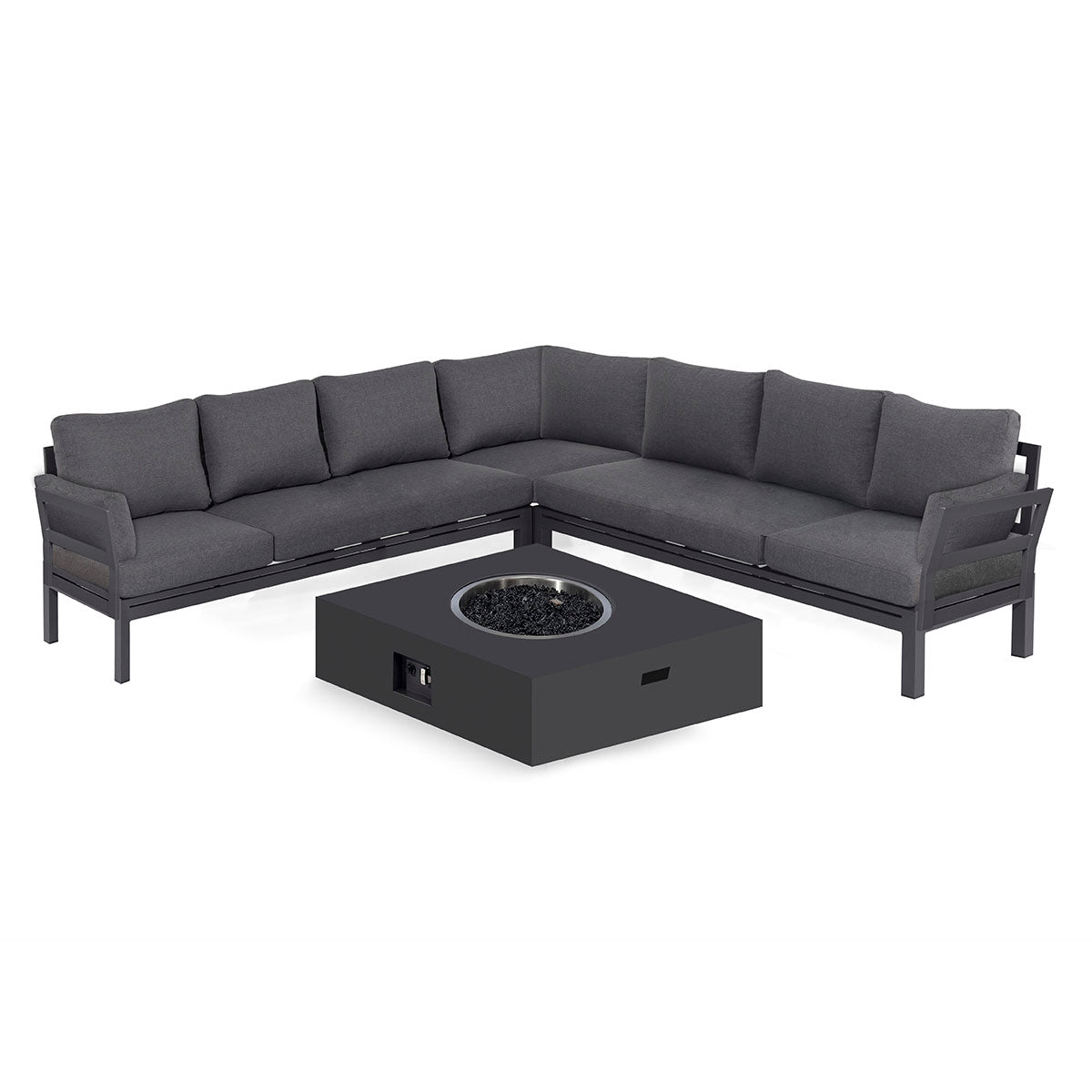 Oslo Large Corner Group with Square Gas Fire Pit Table in Charcoal