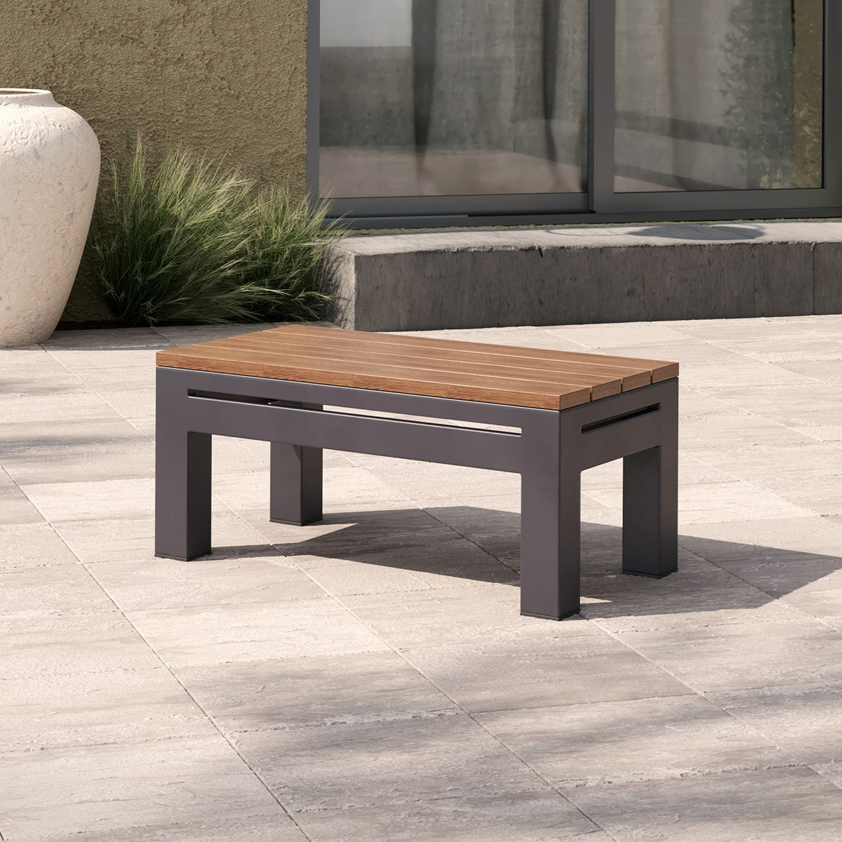 Oslo Rectangular Teak Top Side Table in Charcoal