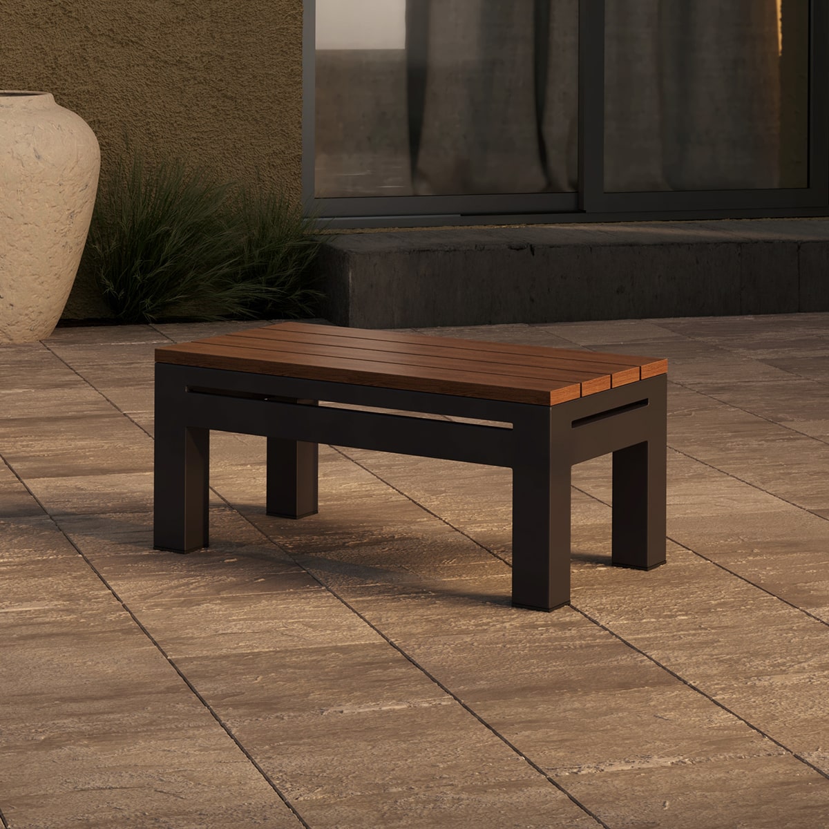 Oslo Rectangular Teak Top Side Table in Charcoal