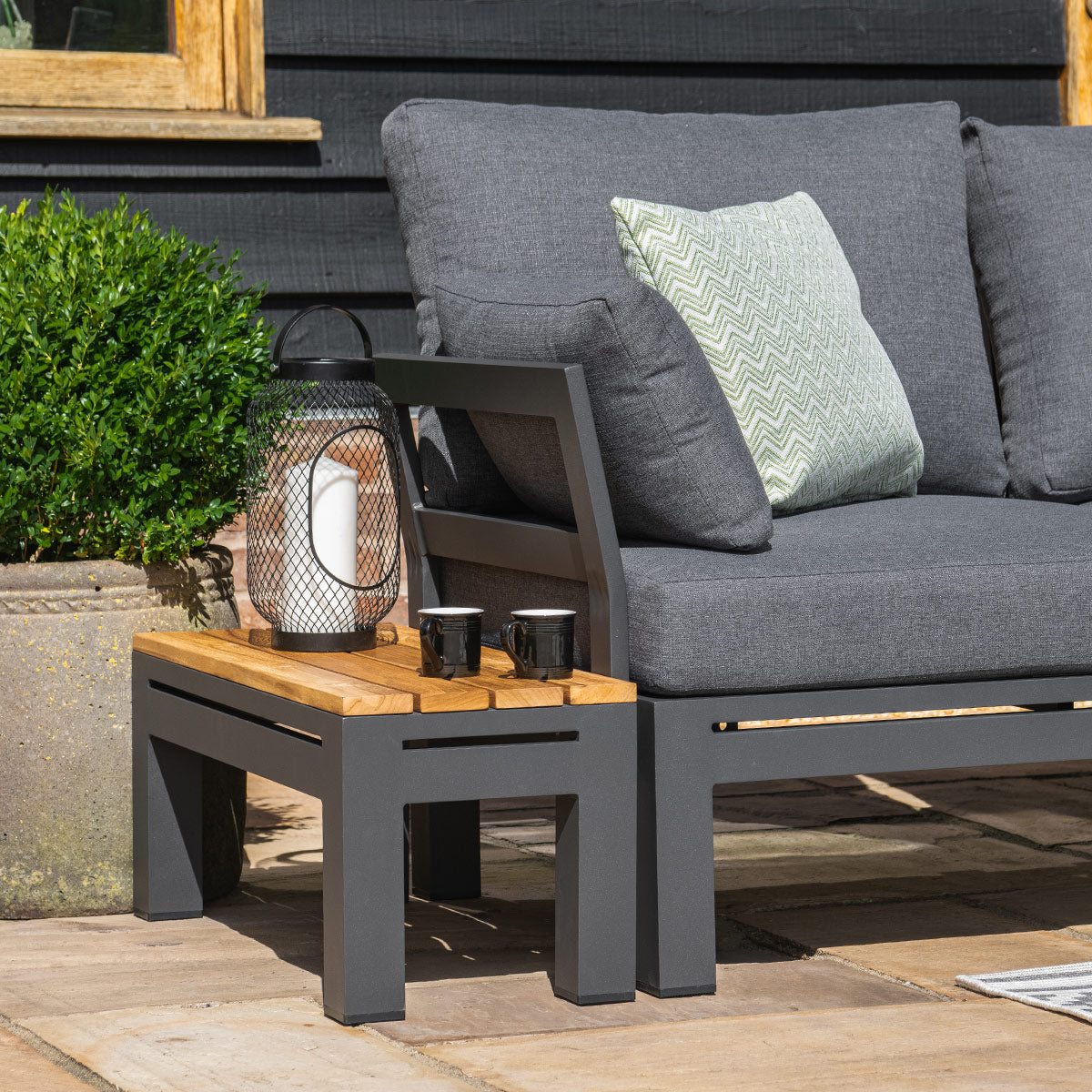 Oslo Rectangular Teak Top Side Table in Charcoal