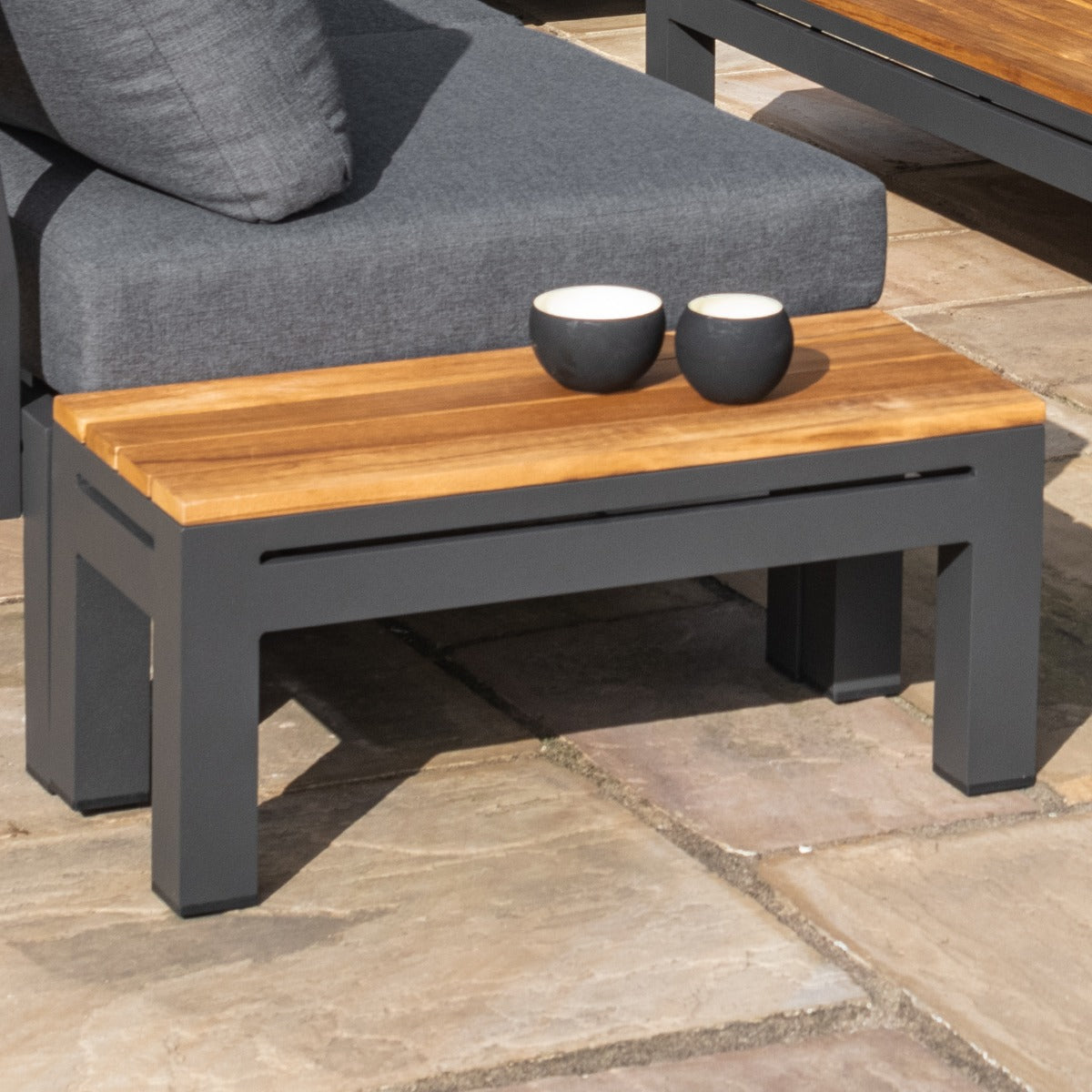 Oslo Rectangular Teak Top Side Table in Charcoal