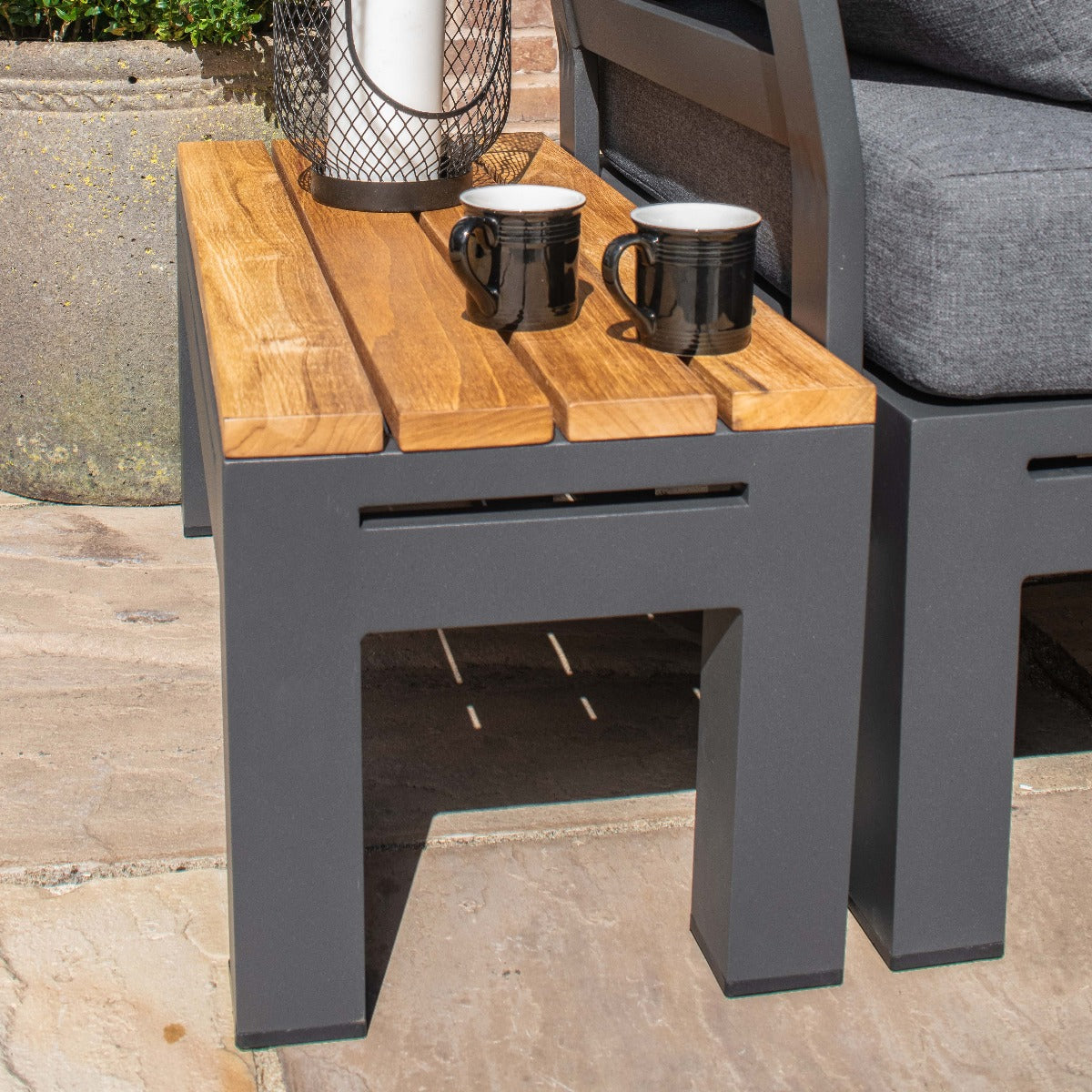 Oslo Rectangular Teak Top Side Table in Charcoal