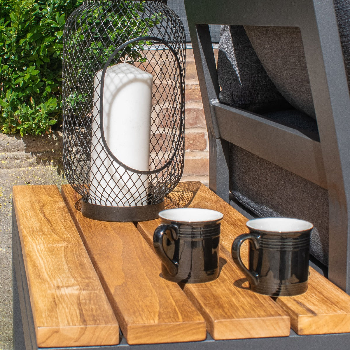 Oslo Rectangular Teak Top Side Table in Charcoal