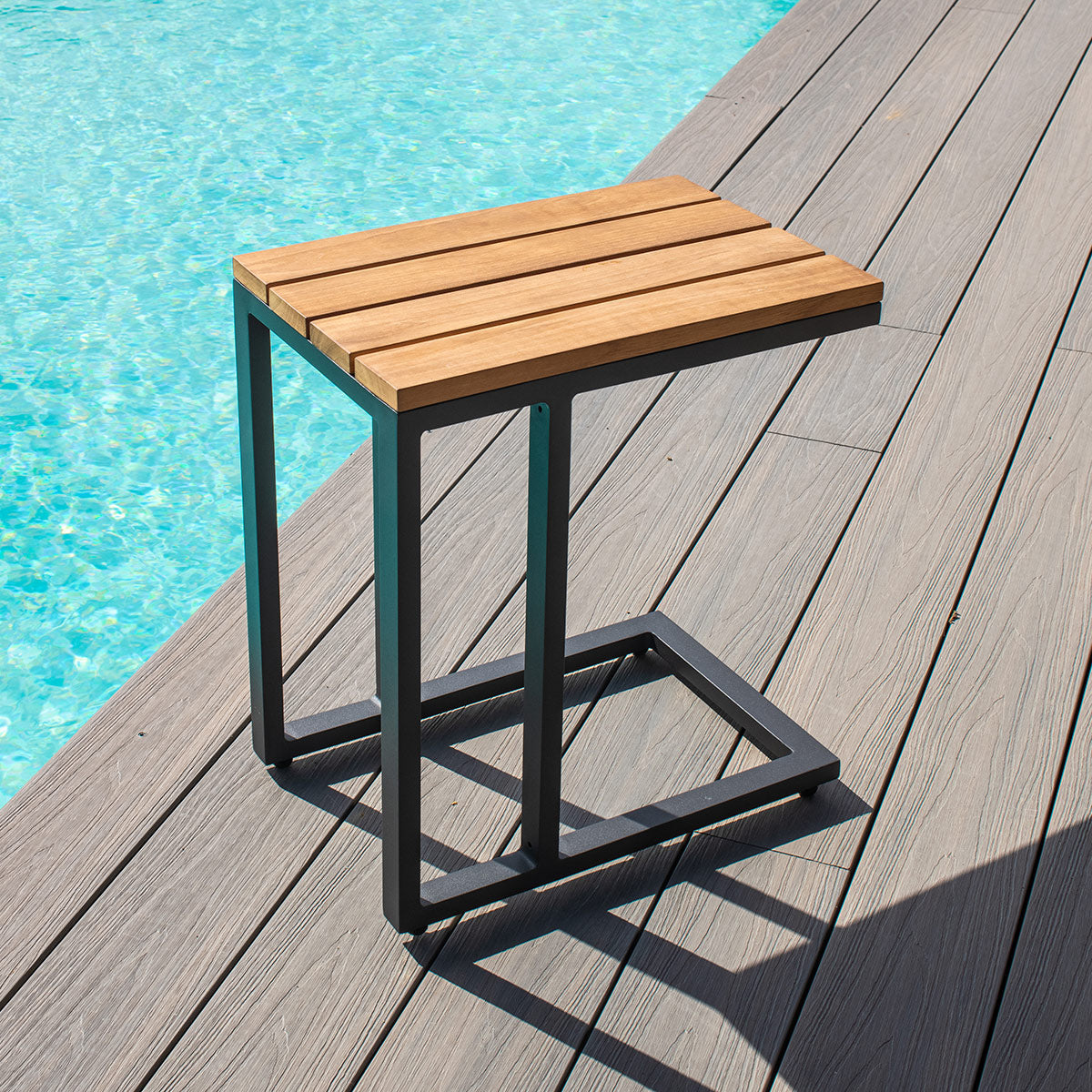 Oslo U Shaped Teak Top Side Table in Charcoal