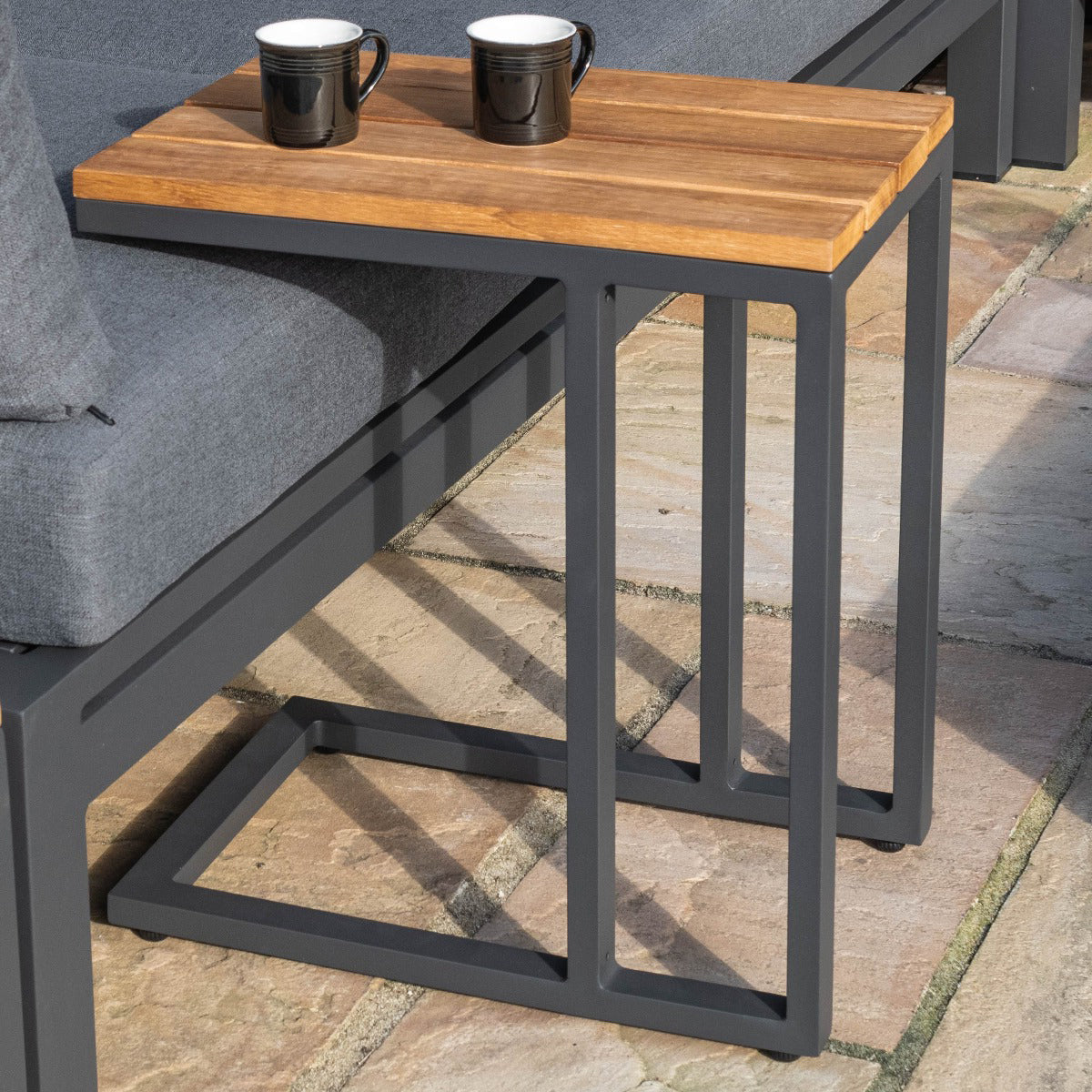 Oslo U Shaped Teak Top Side Table in Charcoal