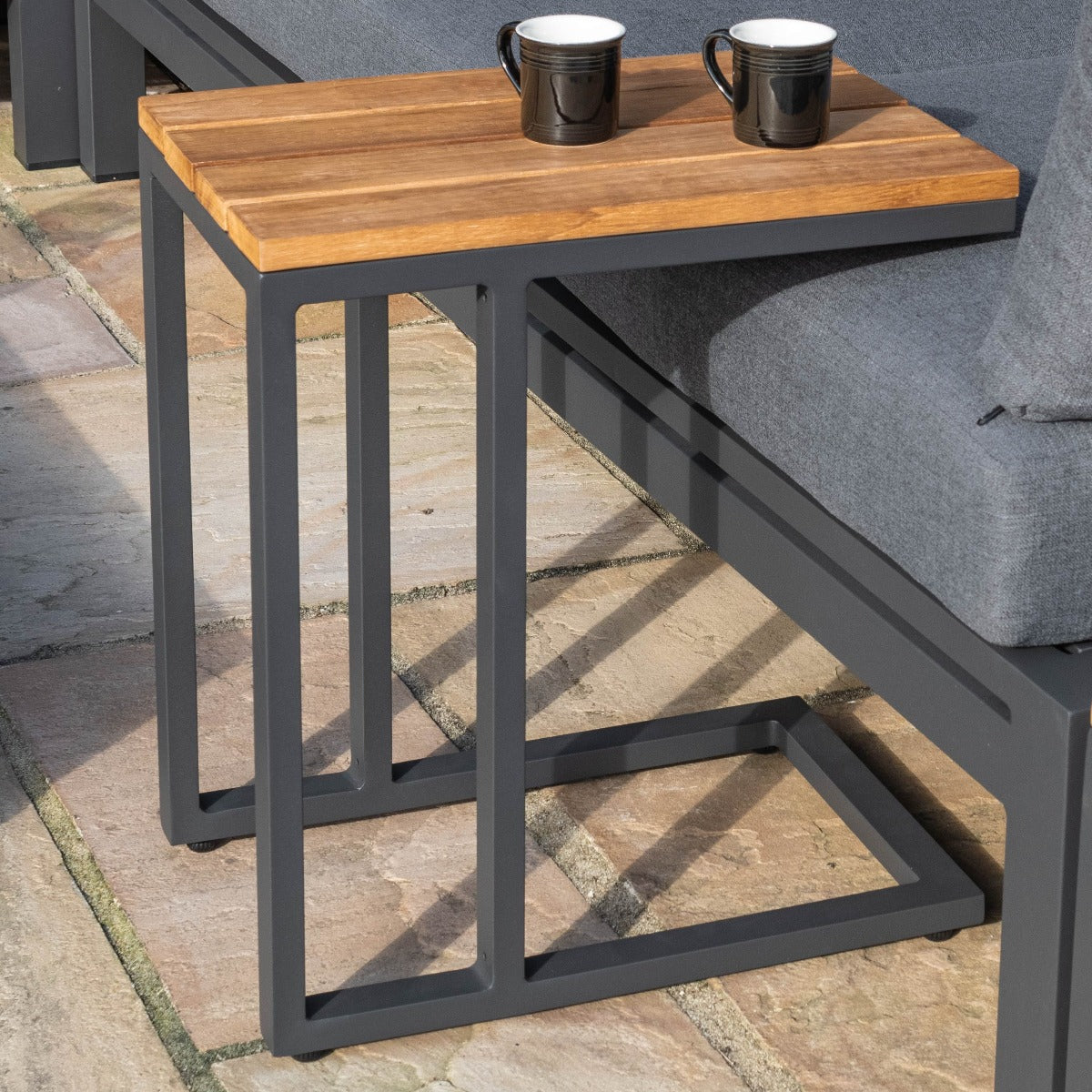 Oslo U Shaped Teak Top Side Table in Charcoal