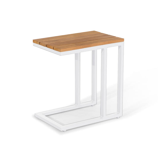 Oslo U Shaped Teak Top Side Table in White