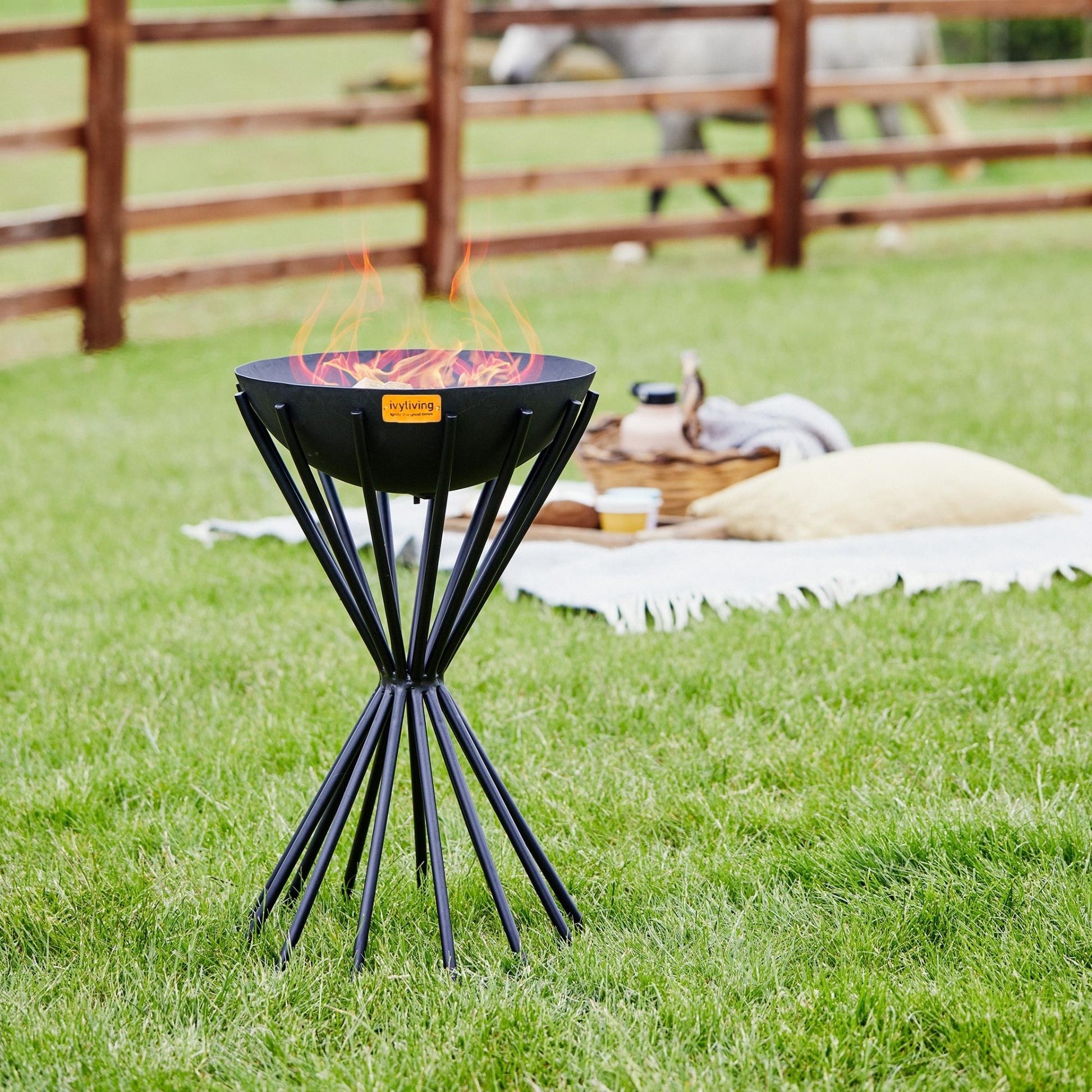 Outdoor Tall Metal Dakota Fire Pit in Black H65Cm W38Cm