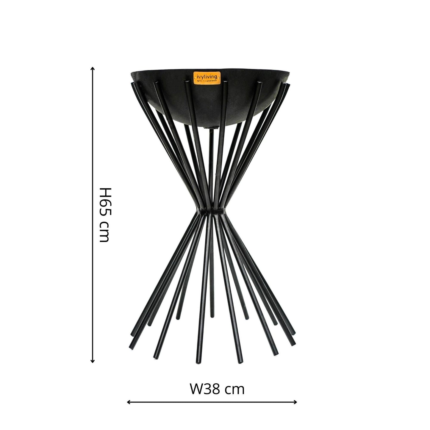 Outdoor Tall Metal Dakota Fire Pit in Black H65Cm W38Cm