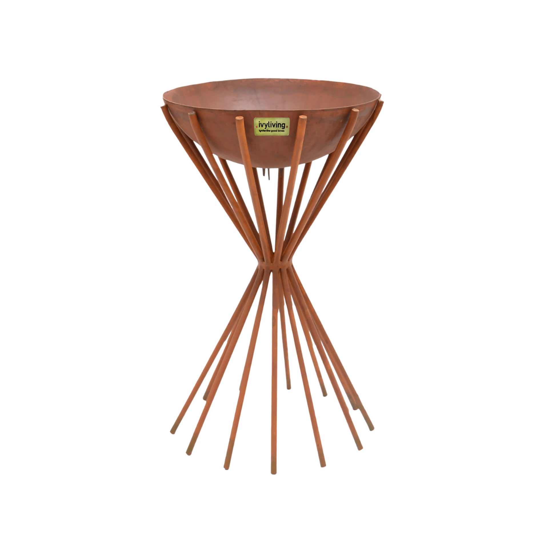 Outdoor Tall Metal Dakota Fire Pit in Rust H65Cm W38Cm