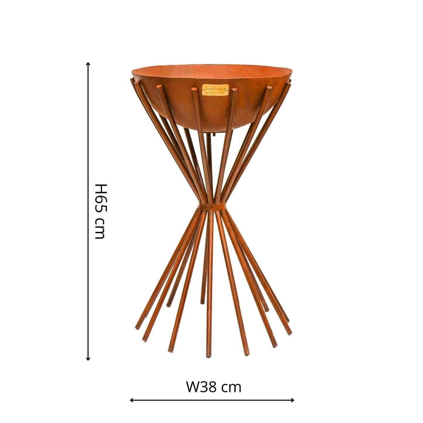 Outdoor Tall Metal Dakota Fire Pit in Rust H65Cm W38Cm